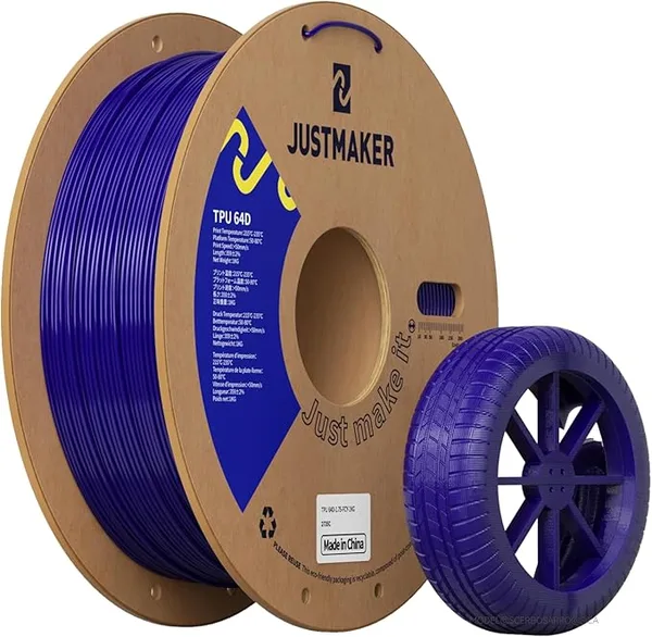 JustMaker TPU 64D 3D Printer Filament, Flexible Materials with Superior Performance, Upgrade Cardboard Spool, 1kg, Dimensional Accuracy +/-, Flower Cyanine