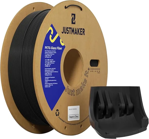 JustMaker PETG Glass Fiber 3D Printer Filament, Updated Stronger Impact Resistance, Dimensional Accuracy +/-, 1kg, Black