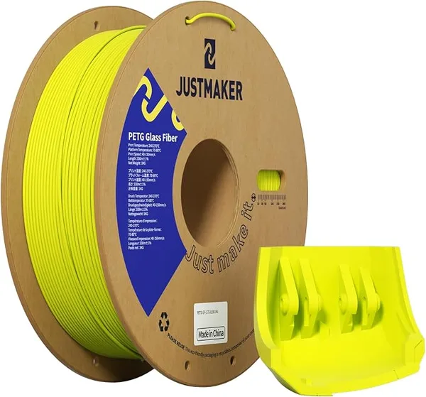 JustMaker PETG Glass Fiber 3D Printer Filament, Updated Stronger Impact Resistance, Dimensional Accuracy +/-, 1kg, Yellowish Green