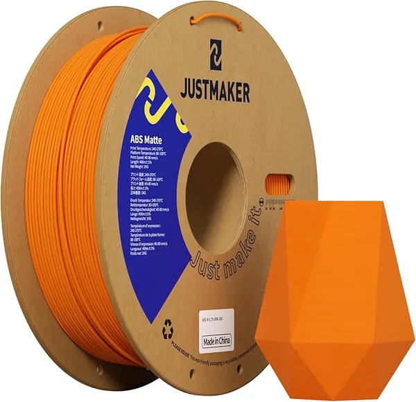JustMaker ABS Matte 3D Printer Filament, Upgraded Strength Heat Resistant Filament, Matte Surface with Cardboard Spool, Dimensional Accuracy +/-, 1 kg (2.2 lbs), Orange