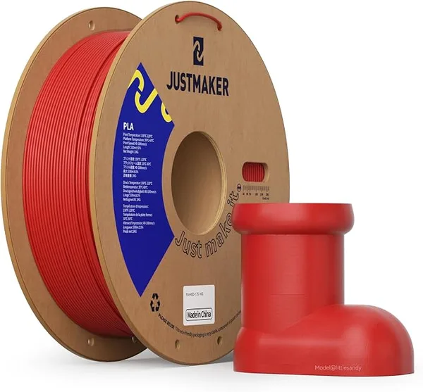 JustMaker PLA 3D Printer Filament, Upgrade Cardboard Spool, Print with Most 3D Printers, Dimensional Accuracy +/-, 1kg, Red