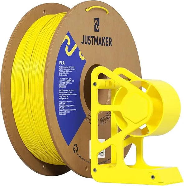 JustMaker PLA 3D Printer Filament, Upgrade Cardboard Spool, Print with Most 3D Printers, Dimensional Accuracy +/-, 1kg, Yellow