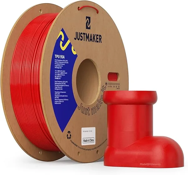 JustMaker TPU 95A 3D Printer Filament, Suitable Resilience, Upgrade Cardboard Spool, 1kg, Dimensional Accuracy +/-, Red