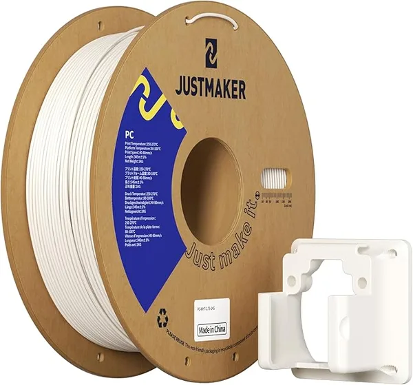 JustMaker PC 3D Printer Filament, High Temperature Resistant, Low Warpage, Upgrade Cardboard Spool, 1kg, Dimensional Accuracy +/-, White