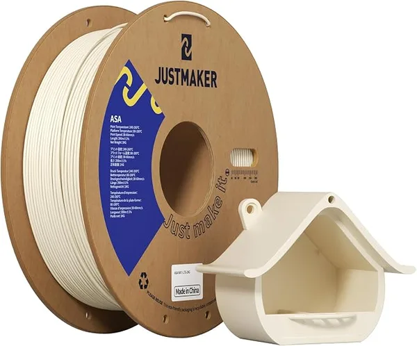 JustMaker ASA 3D Printer Filament, High Temperature and Weather Resistant, Good Compatibility, Upgrade Cardboard Spool, 1kg, Dimensional Accuracy +/-, Natural
