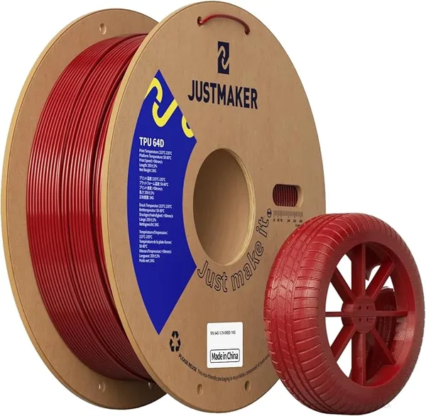 JustMaker TPU 64D 3D Printer Filament, Flexible Materials with Superior Performance, Upgrade Cardboard Spool, 1kg, Dimensional Accuracy +/-, Dark Red