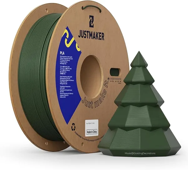 JustMaker PLA 3D Printer Filament, Upgrade Cardboard Spool, Print with Most 3D Printers, Dimensional Accuracy +/-, 1kg, Forest Green