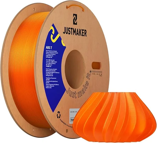 JustMaker ABS Transparent 3D Printer Filament, Upgraded Strength Heat Resistant Filament, Low-Odor Transparent Material, Dimensional Accuracy +/-, 1 kg (2.6 lbs), Orange