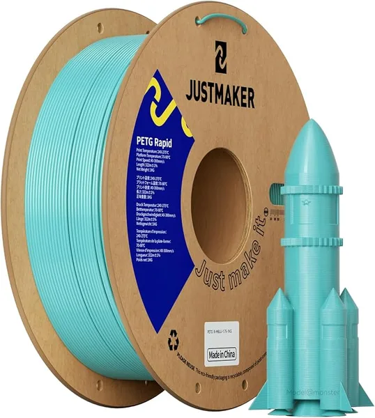 JustMaker PETG Rapid 3D Printer Filament, High-Speed Printing, Multifunctional Material,Dimensional Accuracy +/-, 1kg, Mint Blue