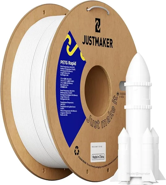 JustMaker PETG Rapid 3D Printer Filament, High-Speed Printing, Multifunctional Material,Dimensional Accuracy +/-, 1kg, White