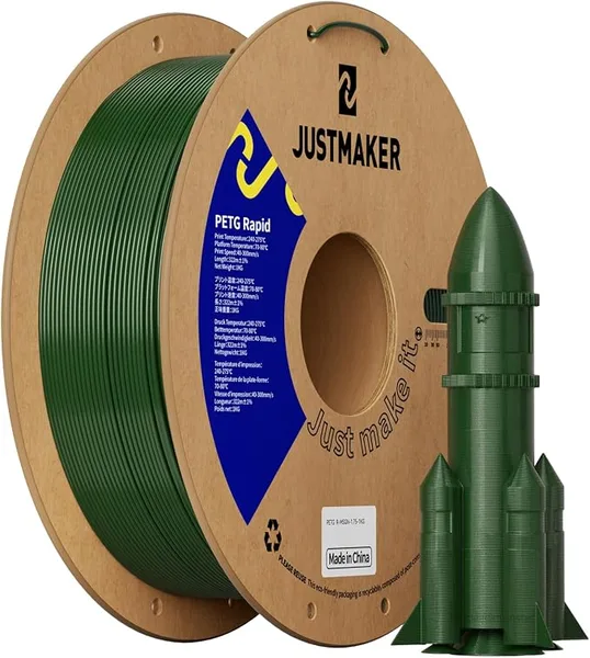 JustMaker PETG Rapid 3D Printer Filament, High-Speed Printing, Multifunctional Material,Dimensional Accuracy +/-, 1kg, Moss Green