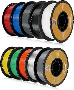 Kingroon Kingroon PLA 3D Printer Filament, 10 Rolls, Dimensional Accuracy +/-, 1kg Spool(2.2lbs)，10KG Ten Colors Black White Grey Red Blue Green Orange Transparent Silver Yellow