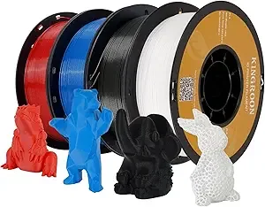Kingroon Kingroon PLA 3D Printer Filament, Dimensional Accuracy +/-, 1 kg Spool(2.2lbs)，4kG Black+White+Red+Blue