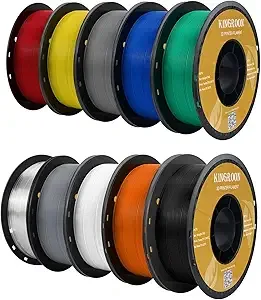 Kingroon Kingroon PETG 3D Printer Filament, 10 Rolls, Dimensional Accuracy +/-, 1kg Spool(2.2lbs)，10KG Ten Colors Black White Grey Red Blue Green Yellow Orange Transparent Silver