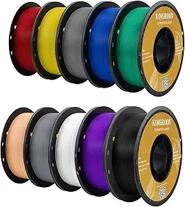 Kingroon Kingroon PETG 3D Printer Filament, 10 Rolls, Dimensional Accuracy +/-, 10kg Spool(22lbs)，Black White Grey Red Blue Green Purple Skin Silver Yellow