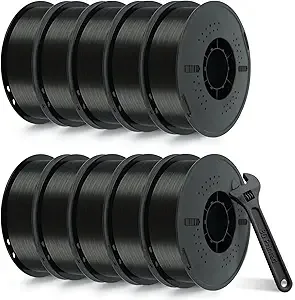 Kingroon Kingroon PETG 3D Printer Filament, 10 Rolls, Dimensional Accuracy +/-, 10kg Spool(22lbs), Black