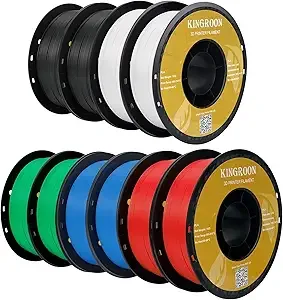 Kingroon Kingroon PLA 3D Printer Filament,10 Rolls, Dimensional Accuracy +/-, 10kg Spool(22lbs),2Black+2White+2Green+2Red+2Blue