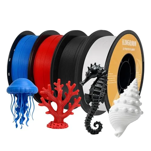 Kingroon Kingroon High Speed PLA Bundle Printer Filament, Rapid Printer Filament 30-/s Hyper Printing Filament, Dimensional Accuracy +/-, 4 kg Plastic Spool (8.8lbs（Black&White&Red&Blue）