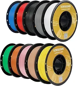 Kingroon Kingroon PLA 3D Printer Filament, 10 Rolls, Dimensional Accuracy +/-, 10kg Spool(22lbs)，Black White Grey Red Green Yellow Skin Sky Blue Pink Brown