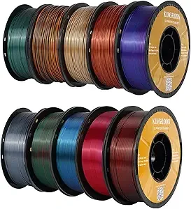 Kingroon Kingroon PLA Filament, Multicolor Silk PLA Filament, Dual Color 3D Printer Filament 10 Rolls, 10kg Spool(22lbs), Dimensional Accuracy +/-, 10 Different Dual Colors
