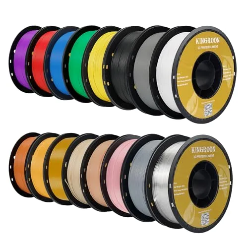 Kingroon Kingroon 16KG PLA Filament Bundle 3D Printer Filament Multicolor Pla Filament Bulk for Most 3D Printer, Dimensional Accuracy +/-, 1kg Spool,16 Rolls,16 Colors