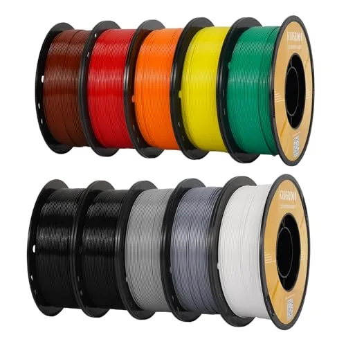 Kingroon Kingroon 3D Printer Rapid PETG Filament,Dimensional Accuracy +/-,1kg/Spool(2.2lbs),10 Spools PETG Filament Bundle-2×Black+1×White+1×Gray+1×Yellow+1×Silver+1×Brown+1×Red+1×Orange+1×Green