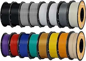 Kingroon Kingroon PLA Plus 3D Printer Filament,PLA+ 16 Rolls,Dimensional Accuracy +/-,16kg Spool(35.3lbs),2White 2Grey 2Black Red Blue Green Yellow Silver Skin Purple Transparentwhite Orange Gold