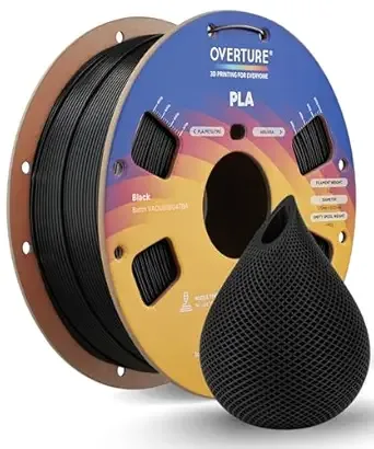 Overture OVERTURE PLA Filament, Neatly Wound 3D Printer Filament 1kg Spool (2.2lbs), Dimensional Accuracy +/-, Fit Most FDM 3D Printers (Black 1-Pack)