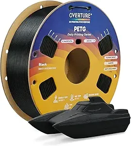 Overture OVERTURE PETG Filament, High Speed 3D Printer Filament, Neatly Wound & Clog-Free, 1kg Spool (2.2lbs) Rapid PETG, Dimensional Accuracy +/-, Fit Most FDM Printers (Black (1-Pack))