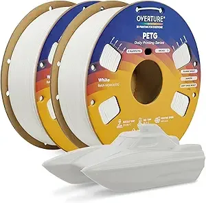 Overture OVERTURE PETG Filament Bundle 2kg, High Speed 3D Printer Filament, Neatly Wound & Clog-Free, 2 Pack 1kg(2.2lbs), Accuracy +/-, Fit Most FDM Printers (White (2-Pack))