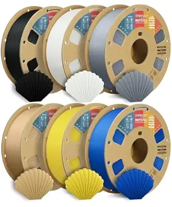 Overture OVERTURE 6KG Bundle Matte PLA 3D Printer Filament, Matt Surface & Low Warping Filament 6 Pack 1kg Spool (2.2 lbs), Fit Most FDM Printers (6 Color (6-Pack))