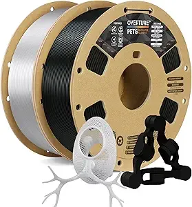 Overture OVERTURE PETG Filament Bundle 2kg, High Speed 3D Printer Filament, Neatly Wound & Clog-Free, 2 Pack 1kg(2.2lbs), Accuracy +/-, Fit Most FDM Printers (Black+Transparent)