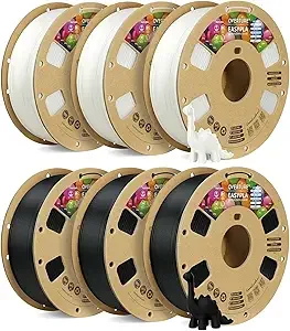 Overture OVERTURE 6KG Bundle Easy PLA 3D Printer Filament, 6 Pack 1kg Spool (2.2lbs), Dimensional Accuracy +/-, Fit Most FDM Printe (Easy Black*3+Easy White*3)