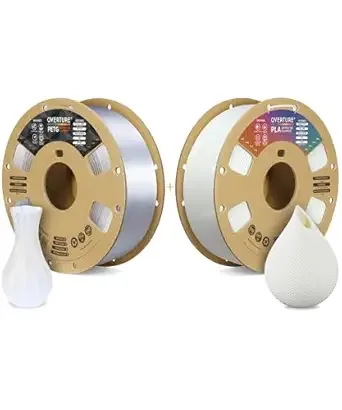 Overture OVERTURE 3D Printer Filament 2kg, PETG Filament and PLA Filament Fit Most FDM 3D Printers, 1kg per Spool, Pack of 2, PETG Clear+PLA White