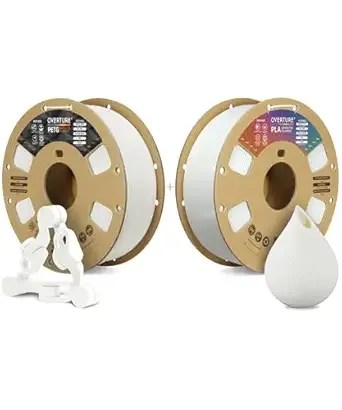 Overture OVERTURE 3D Printer Filament 2kg, PETG Filament and PLA Filament Fit Most FDM 3D Printers, 1kg per Spool, Pack of 2, PETG White+PLA White