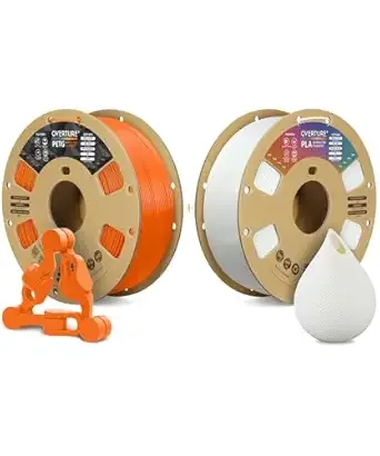 Overture OVERTURE 3D Printer Filament 2kg, PETG Filament and PLA Filament Fit Most FDM 3D Printers, 1kg per Spool, Pack of 2, PETG Orange+PLA White