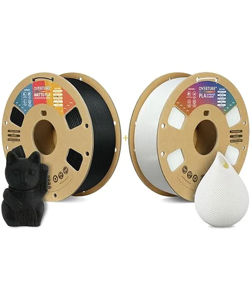 Overture OVERTURE 3D Printer Filament 2kg, Matte PLA Filament and PLA Filament Fit Most FDM 3D Printers, 1kg per Spool, Pack of 2,Matte PLA Black+PLA White