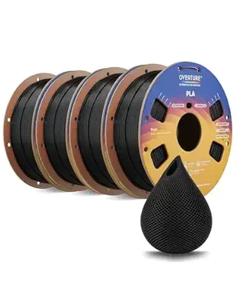 Overture OVERTURE 4KG Bundle High Speed PLA Filament, Neatly Wound 3D Printer Filament 4 Pack 1kg Spool (2.2lbs) Rapid PLA, Fit Most FDM 3D Printers (Black 4-Pack)