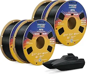 Overture OVERTURE PETG Filament Bundle 4kg, High Speed 3D Printer Filament, Neatly Wound & Clog-Free, 4 Pack 1kg(2.2lbs), Accuracy +/-, Fit Most FDM Printers (Black (4-Pack)