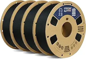 Overture OVERTURE 4KG Bundle PLA Plus (PLA+) Filament, Stronger & More Durable, Professional Toughness 3D Printer Filament 1kg (2.2lbs) 4 Pack, High Precision +/-, Tangle-Free (Black*4)