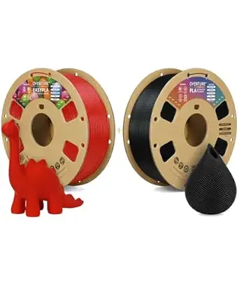 Overture OVERTURE 3D Printer Filament 2kg, Easy PLA FilamentFit Most FDM 3D Printers, 1kg per Spool, Pack of 2, Easy PLA Easy Red+PLA Black