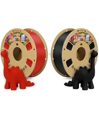 Overture OVERTURE 3D Printer Filament 2kg, Easy PLA Filament Fit Most FDM 3D Printers, 1kg per Spool, Pack of 2, Easy PLA Easy Red+Easy PLA Easy Black