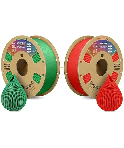 Overture OVERTURE 3D Printer Filament 2kg, PLA Filament Fit Most FDM 3D Printers, 1kg per Spool, Pack of 2, PLA Green+PLA Red