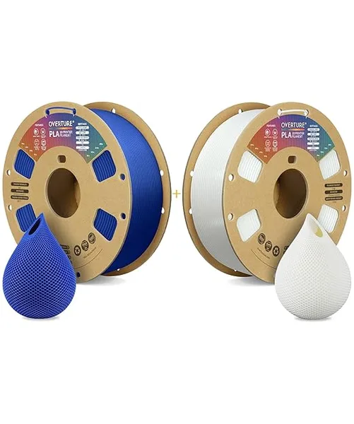 Overture OVERTURE 3D Printer Filament 2kg, PLA Filament Fit Most FDM 3D Printers, 1kg per Spool, Pack of 2, PLA Blue+PLA White