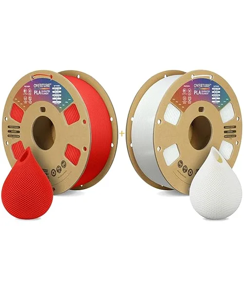 Overture OVERTURE 3D Printer Filament 2kg, PLA Filament Fit Most FDM 3D Printers, 1kg per Spool, Pack of 2, PLA Red+PLA White