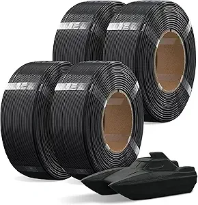 Overture OVERTURE 4KG Bundle Refill PETG 3D Printer Filament, 4 Pack 1kg(2.2lbs), Refilament for Bambu Lab Reusable Spool, Accuracy +/-, Fit Most FDM 3D Printers(Black*4)