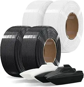Overture OVERTURE 4KG Bundle Refill PETG 3D Printer Filament, 4 Pack 1kg(2.2lbs), Refilament for Bambu Lab Reusable Spool, Accuracy +/-, Fit Most FDM 3D Printers(Black*2+White*2)