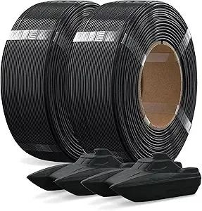 Overture OVERTURE 2KG Bundle Refill PETG 3D Printer Filament, 2 Pack 1kg(2.2lbs), Refilament for Bambu Lab Reusable Spool, Accuracy +/-, Fit Most FDM 3D Printers(Black*2)