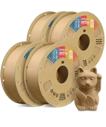 Overture OVERTURE 4KG Bundle Matte PLA 3D Printer Filament, Matt Surface & Low Warping Filament 4 Pack 1kg Spool (2.2 lbs), Fit Most FDM Printers (Matte Light Brown 4-Pack