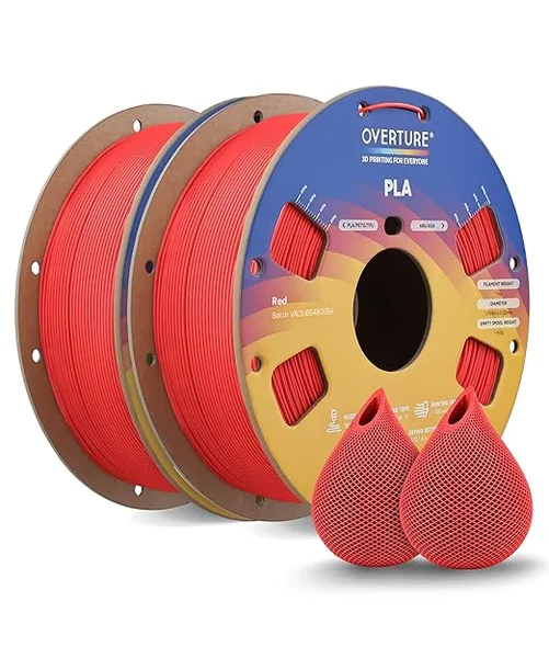 Overture OVERTURE 2KG Bundle High Speed PLA Filament, Neatly Wound 3D Printer Filament 2 Pack 1kg Spool (2.2lbs) Rapid PLA, Fit Most FDM 3D Printers (Red 2-Pack)